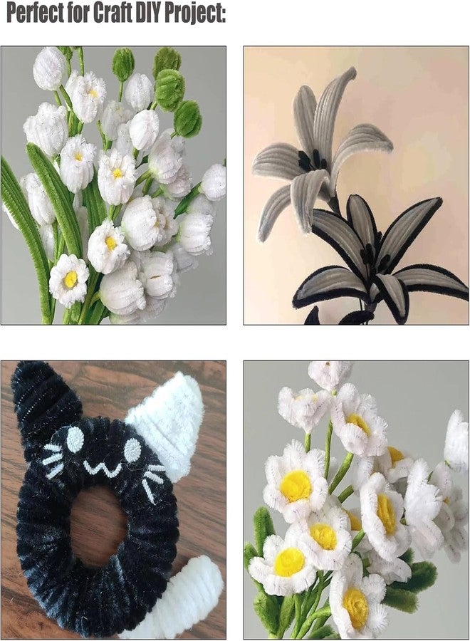 3A Featuretail 300Pc Set Tri Color Combo Pipe Cleaners Craft, Pipe Cleaners Chenille Stem Fuzzy Sticks Craft Supplies for flowers making, Home DIY (White,Black,Grey) - Image 3